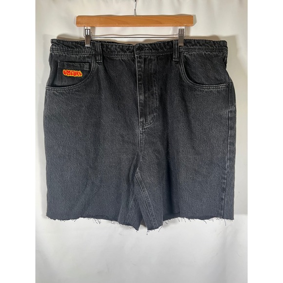 Empyre Other - Empyre Men Black Loose Fit Denim Shorts Size 42 Raw Hem Skate Y2K Washed